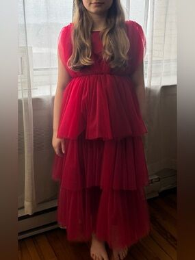Red Tiered Tulle Formal Dress for Girls - Sleeveless Party Gown